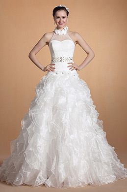 Round Halter Halsausschnitt Perlenbesetzendes Brautkleid Round Halter Halsausschnitt Perlenbesetzendes Brautkleid