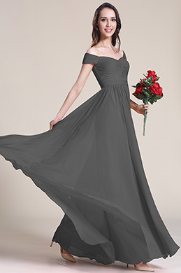 Off Shoulder Pleated Bodice Grey Bridesmaid Dress Evening Dress