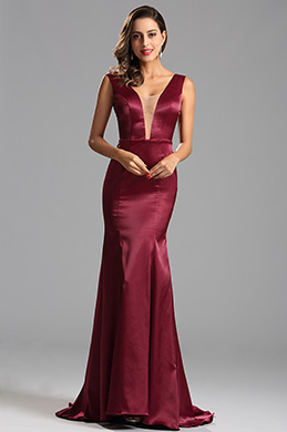 Robe de soirée longue bordeaux moulante sexy dos nu