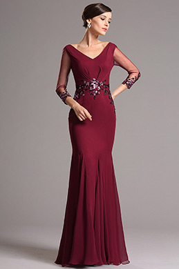V Neck Long Sleeves Mother of the Bride Dress