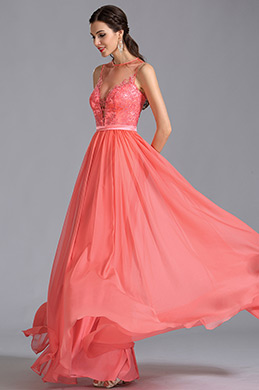 Sleeveless Coral Evening Dress Prom Dress