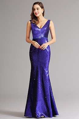 Sexy V Cut Neck Sequin Formal Dress Evening Dress