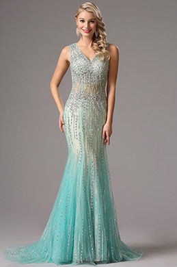 Sparkling Beaded Light Blue Prom Dress Evening Dress