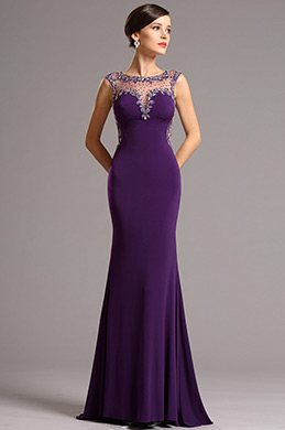 Vestido Morado de Graduación Largo Elastico Sin Manga