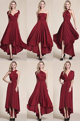 Robe cocktail bordeaux transformable courte devant Robe cocktail bordeaux transformable courte devant