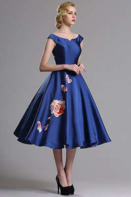 Blue Sleeveless Floral Embroidery Cocktail Dress Blue Sleeveless Floral Embroidery Cocktail Dress