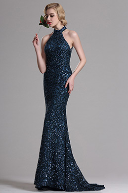 Navy Blue Sequin Halter Mermaid Prom Evening Dress Navy Blue Sequin Halter Mermaid Prom Evening Dress