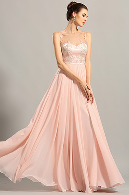 Elegant Sleeveless Embroidered Pink Evening Gown Prom Dress
