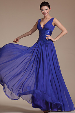 Robe de soirée longue bleu sexy et élégante col en V Robe de soirée longue bleu sexy et élégante col en V