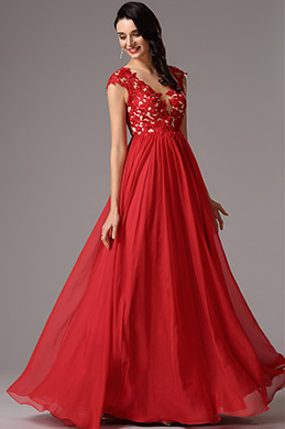 Robe de Soirée A-line rouge Dentelle Sans Manche