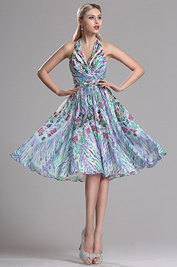 Halter Neck Short Printed Dress Summer Floral Dress