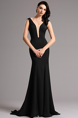 Sleeveless Illusion V Neck Black Formal Dress Formal Gown