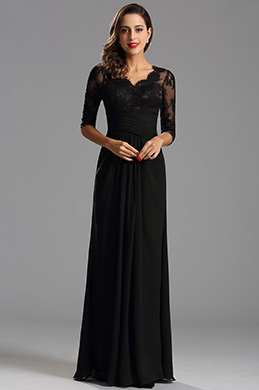Robe Mère de Mariée V Col Manche Midi Dentelle