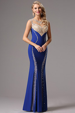 Sans Manche Robe de Soirée Bleu Avec des Perles Sans Manche Robe de Soirée Bleu Avec des Perles