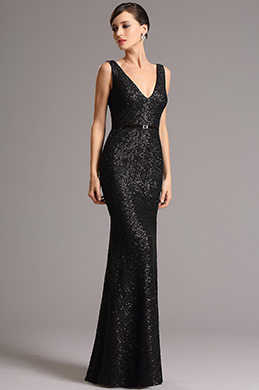 Robe formelle Séquin V col Sans Manches Sexy Noir Robe formelle Séquin V col Sans Manches Sexy Noir