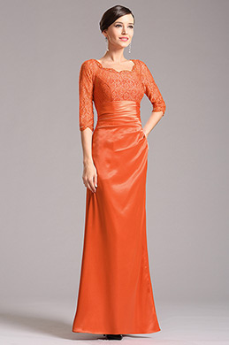 Modest Lace Sleeves Orange Mother of the Bride Gown