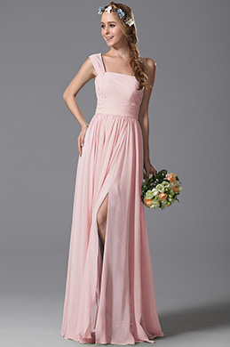 One Shoulder Slit Pink Bridesmaid Dress Evening Dress