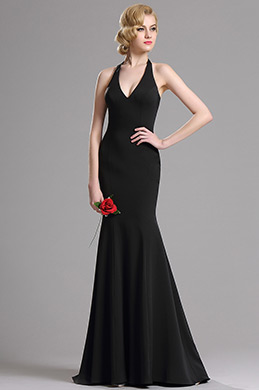 Black Halter Plunging V Neck Mermaid Prom Dress