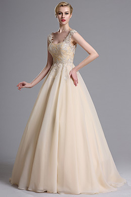 Beige Lace Appliques Sweeping Prom Evening Dress Beige Lace Appliques Sweeping Prom Evening Dress