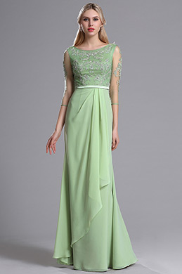 Grün Lang Ärmel Abendkleid für die Brautmutter
