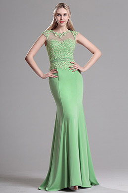 Verde Vestido de Graduación Elegante con Peidratas