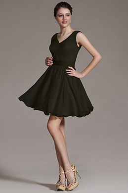 V Cut Black Cocktail Dress Party Dress
