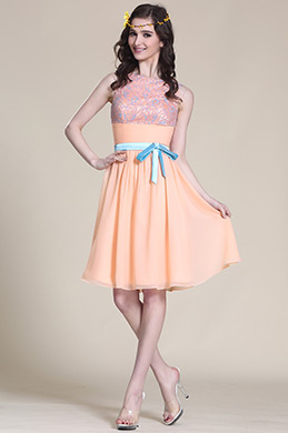 Adorable Sleeveless Peach Party Dress Cocktail Dress