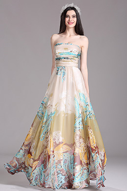 Beiges Trägerloses Gedrucktes Sommerkleid Beiges Trägerloses Gedrucktes Sommerkleid