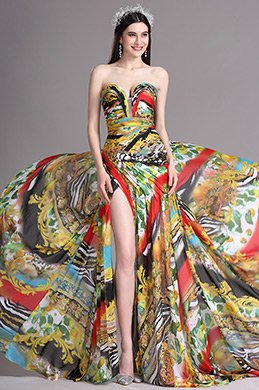 High Slit Strapless Sweetheart Floral Printed Summer Dress High Slit Strapless Sweetheart Floral Printed Summer Dress