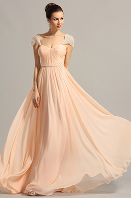 Perlen Kappe Ärmel Süßausschnitt Formal Kleid Abendkleid