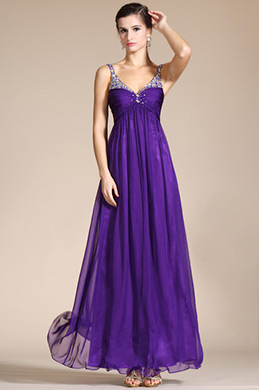 Purple Beaded Straps Empire Bridesmaid Dress
