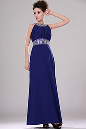 Beaded Halter Blue Evening Dress