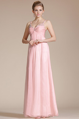 Pink Double Straps Empire Evening Dress