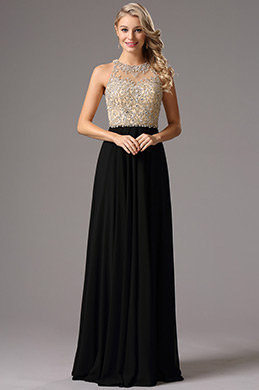 Halter Neck Beaded Bodice Prom Dress Formal Gown