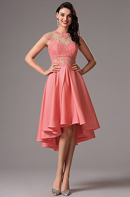 Spitze Abdeckender Ärmel Coral Kurzes Cocktail Kleid