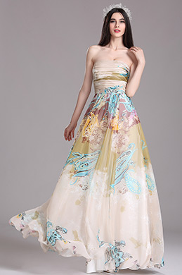 Beiges Trägerloses Gedrucktes Sommerkleid Beiges Trägerloses Gedrucktes Sommerkleid