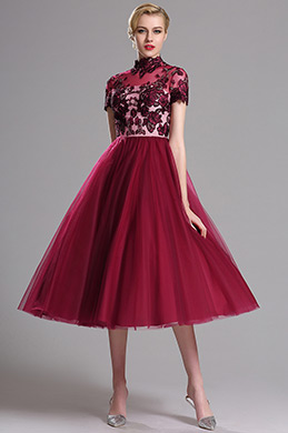 Vestido de Cóctel A Tabia Rojo Vintage Bordado Floral