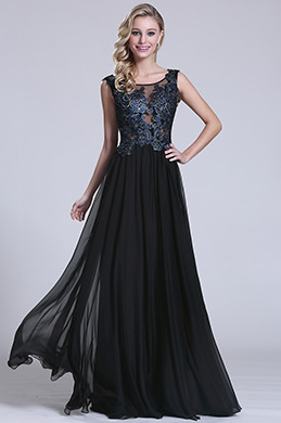 Vestido de Noche Largo Encaje Decorado Negro Vestido de Noche Largo Encaje Decorado Negro