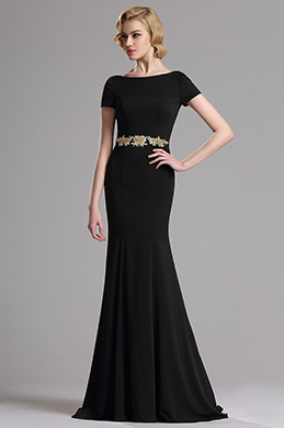 Short Sleeves Plunging Back Mermaid Prom Dress Short Sleeves Plunging Back Mermaid Prom Dress