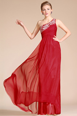 Red One Shoulder A-line Skirt Evening Dress