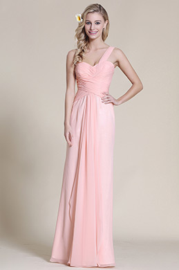 One Shoulder Pink Bridesmaid Dress Evening Gown