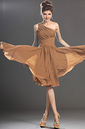 Ein Schulter Coffee Cocktailkleid Partei Kleid