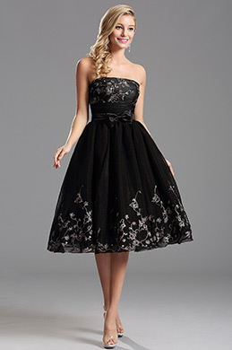 Lovely Black Tea Length Cocktail Dress Party Dress