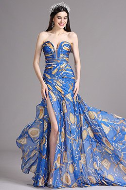 Blue Strapless Sweetheart Printed Prom Summer Dress Blue Strapless Sweetheart Printed Prom Summer Dress