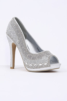 Plata Tacones Altos Cristales Decorados Plata Tacones Altos Cristales Decorados