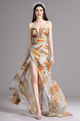 Blumenträgerloser gedrucktes Sommer Partykleid Blumenträgerloser gedrucktes Sommer Partykleid