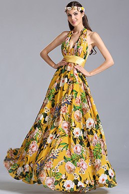 Halfter Tiefer Gedruckt Sommerkleid Abendkleid