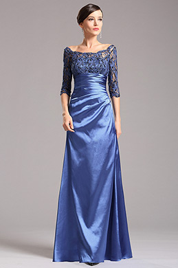 Robe de soirée longue mariage bleu roi col bateau