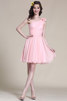 Robe de cocktail/demoiselle d'honneur rose asymétrique