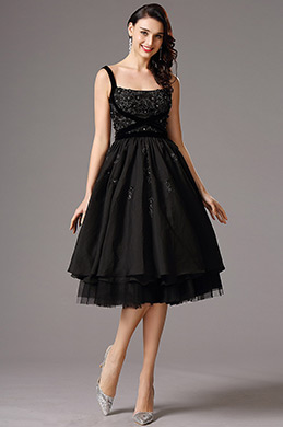 Flattering Black Vintage Layered Cocktail Dress Party Dress